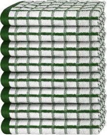 Premium Dish Towels for Kitchen with Hanging Loop 8 Pack Heavy Duty Absorbent 100% Cotton 410 GSM Terry Kitchen Towels 16x26 inch Green