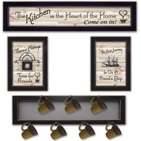 "Kitchen Collection VI" 4-Piece Vignette with 7-Peg Mug Rack by Millwork Engineering, Black Frame