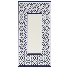 Reversible Outdoor Rug, Waterproof Plastic Straw With Carry Bag, 9 X 18, Blue & White Gourd Border (Color: Blue)