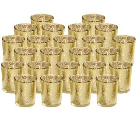 24Pcs Gold Votive Tealights Candle Holders Mercury Glass Shinny Candle Holders For Wedding Birthday Party Home Decoration Table Centerpiece (Option: 24PCS)