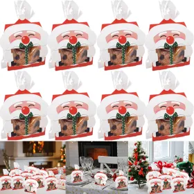 8 Pcs Mini Christmas Candy Boxes With Cellophane Bags And Twist Ties Cartoon Santa Claus Design Gift Box Paper Merry Christmas Goodie Cookie Boxe (Option: Multicolour)