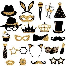 24 Pieces Party Photo Booth Props For Birthday Weddings Graduation Prom Party Supplies Mix Of Hats, Lipstick, Tie, Crowns Golden,Christmas (Option: 24PCS)