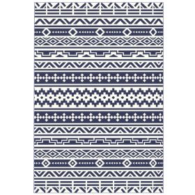 Reversible Outdoor Rug, Waterproof Plastic Straw With Carry Bag, 6 X 9, Blue  White Geometric (Color: Blue)