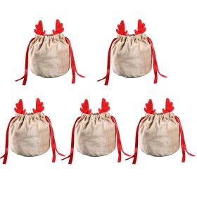 5 Pcs Christmas Velvet Drawstring Candy Gift Bags With Antlers 2 Styles Mini Xmas Present Pouch 7x5 Inch Santa Gift Wrapping Bags (Option: W13732789)