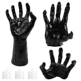 3Pcs Creepy Reaching Hands With Lighted Candles Wall Mounted Halloween Decoration Witch Devil Hand Aesthetic Goth Gothic Life Sized Horror Hands (Color: Black)