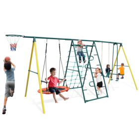 Indoor Outdoor Metal Swing Set With Safety Belt (Option: Multicolor)