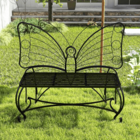 Butterfly Cast Metal Garden Bench, Outdoor Bench Patio Seat, Park Bench Outdoor Seating For Garden, Yard, Park, Entryway (Color: Black)
