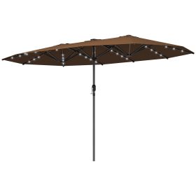 Garden Parasol, Double-Sided Sun Umbrella With LED Solar Lights, Patio Parasol For Outdoor, Coffee (Color: Coffee)