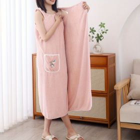 1pc Women's Shower Dress; Wearable Bath Wrap Towels For Women; Patched Pocket Bathrobe; Shower Spa Wrap For Sauna Beach Pool; Super Absorbent Bat (Color: Pink 1pc)