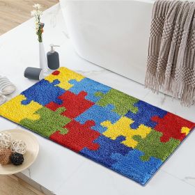 Bathroom Rug 20x32 Non Slip Fluffy Teal Bath Mat for Bathroom Floor Washable Plush Luxury Bath Rug for Tub Soft Shaggy Absorbent Shower Sink Mat (size: Puzzle 24x16 IN)