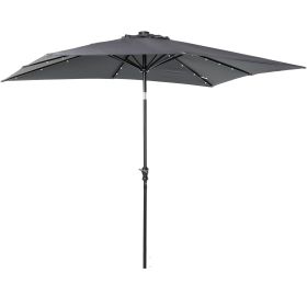 9 X 7 Ft Patio Umbrella Outdoor Table Market With Crank Solar LED Lights Tilt Button For Deck Dark Gray (Option: Gray)